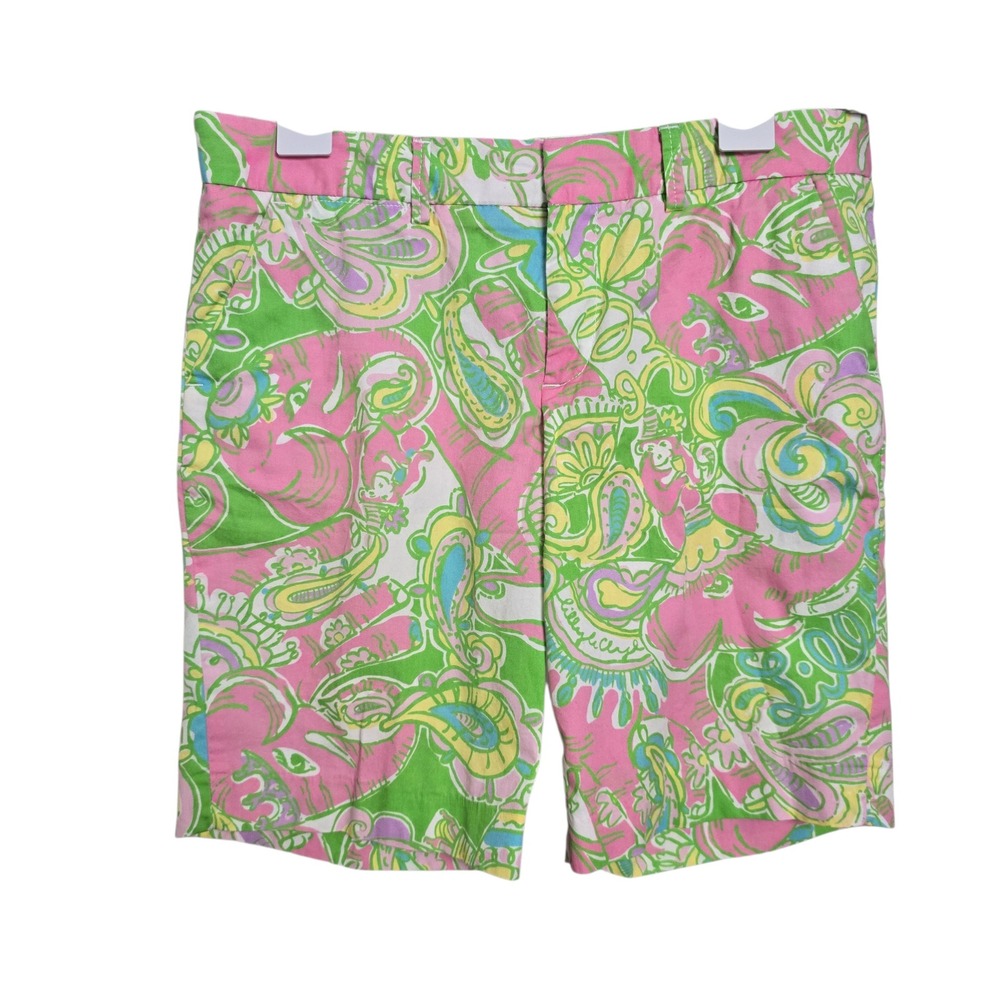 Lilly Pulitzer Avenue Shorts Pink Green Elephant Paisley Print Cotton Women's 4